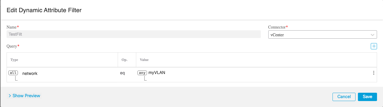 This sample shows a simple vCenter dynamic attributes filter that finds a VLAN