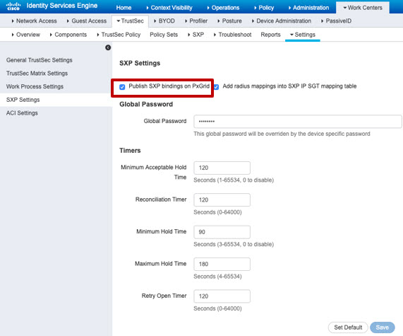 Turn on Publish SXP Bindings on PxGrid option in ISE.