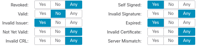 Example of matching SSL policy rule using several criteria