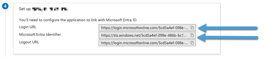 Copy the values of Login URL and Microsoft Entra Identifier to the clipboard