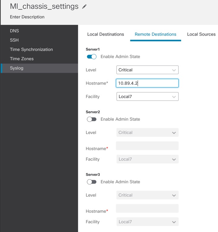 Syslog Remote Destinations