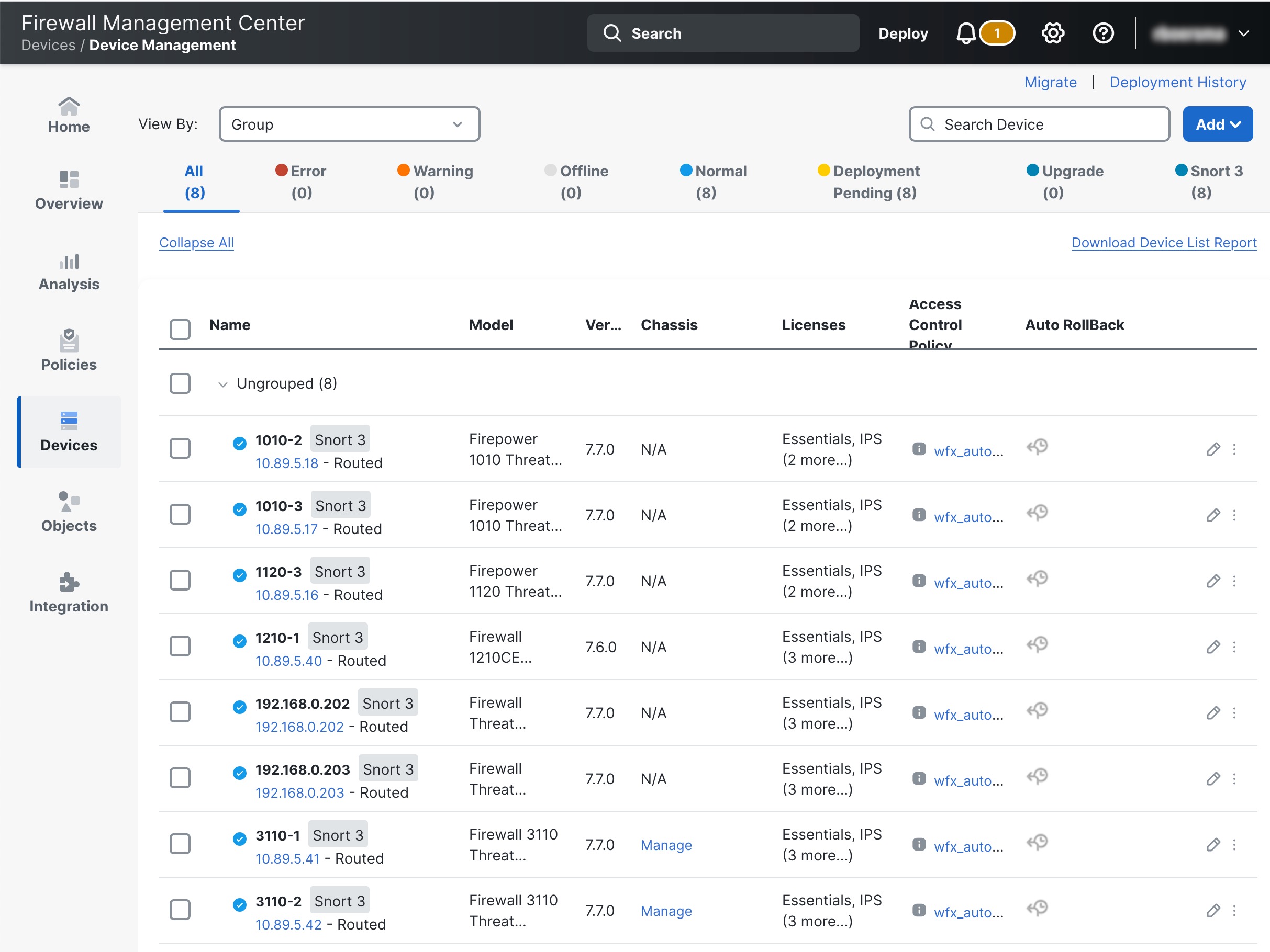 Device Management Page