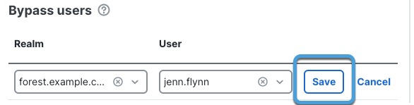 Sample outbound decryption policy that bypasses decryption for a particular user in the forest.example.com domain