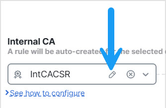 To install an internal CA from a certificate signing request, click Edit next to the name of the internal CA