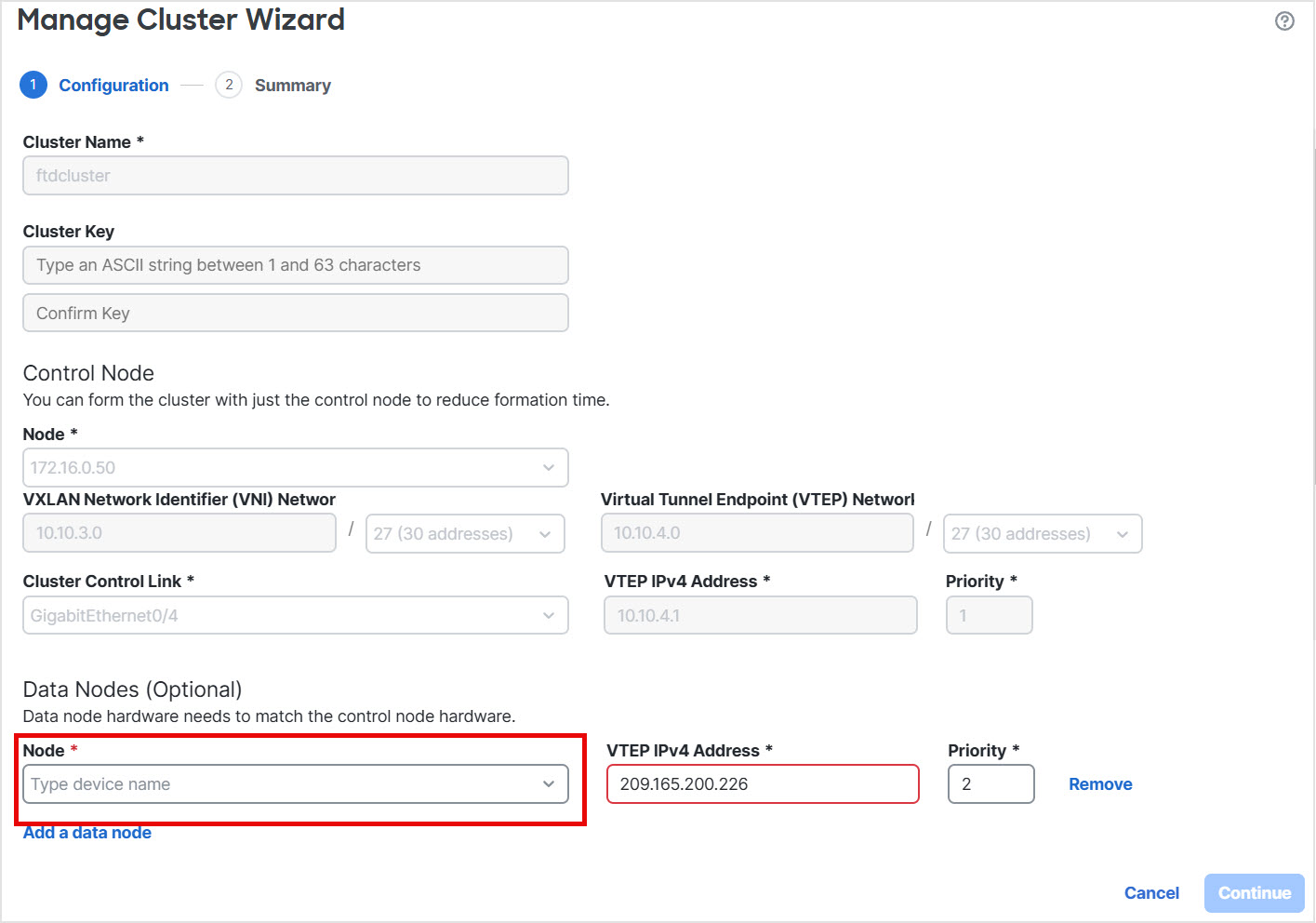 Manage Cluster Wizard
