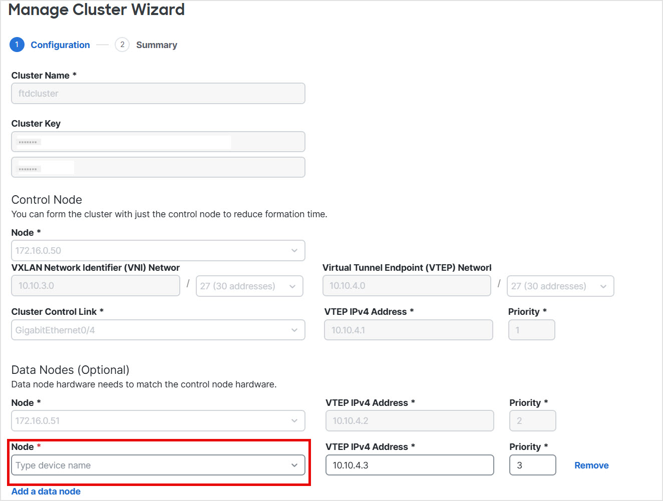 Manage Cluster Wizard