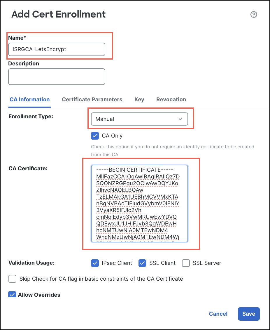 Manual CA certificate for ACME