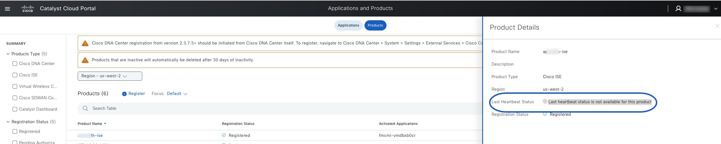 In the Cisco DNA Portal, locate the ISE product that is experiencing the error and deactivate it.