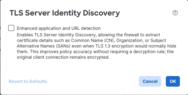 TLS Server Identity Discovery enables the Firepower system to get application and URL categorization early in the process even if the traffic is encrypted.